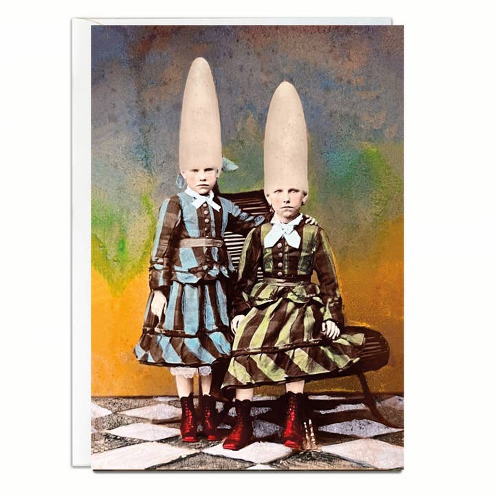 Conehead Sisters Altered Photo Greeting Card for wholesale by Ain't That a Kick in the Head