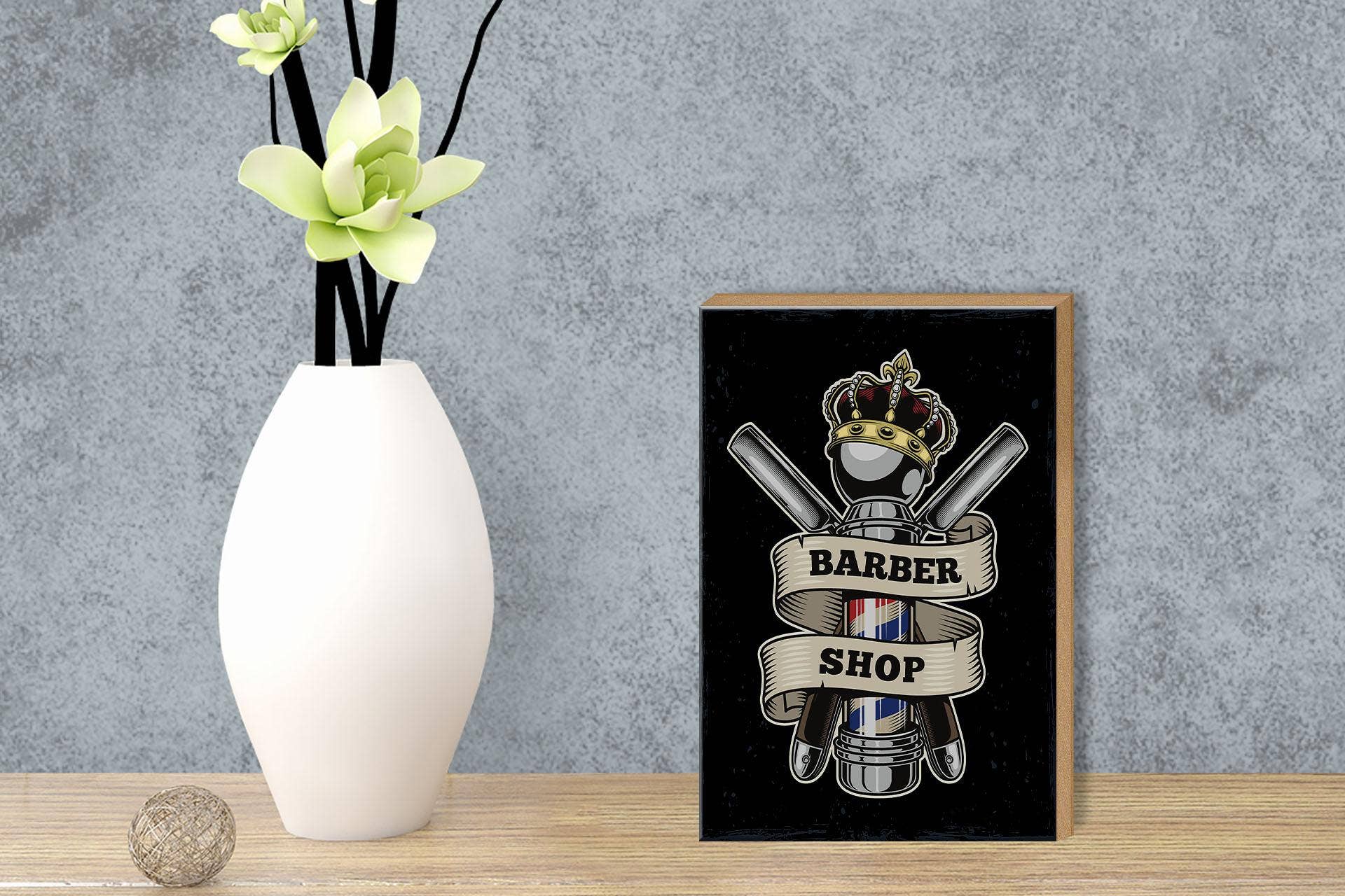 Femer – Engroshandel Skilt – Træskilt med teksten 'Barbershop' til frisørsalon, 18 x 12 cm3