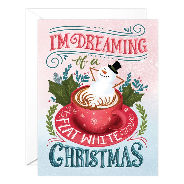 Flat White Coffee Christmas for wholesale by Golden Peach Greetings