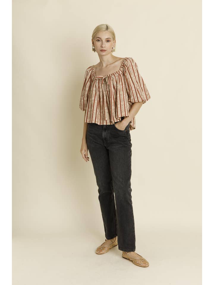 Aureum – wholesale Blouse – Women’s – AT1809 - STRIPED PEASANT TOP W/ TIE3