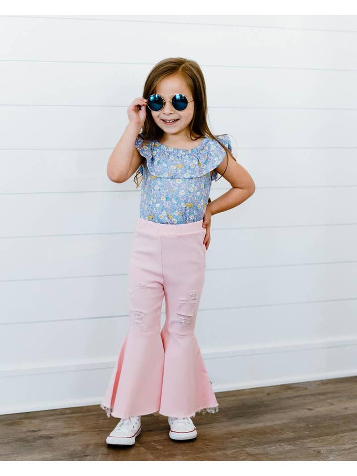 Bailey's Blossoms - Wholesale Pants - Kids - Barbie Denim Bell Bottoms - Distressed Pink