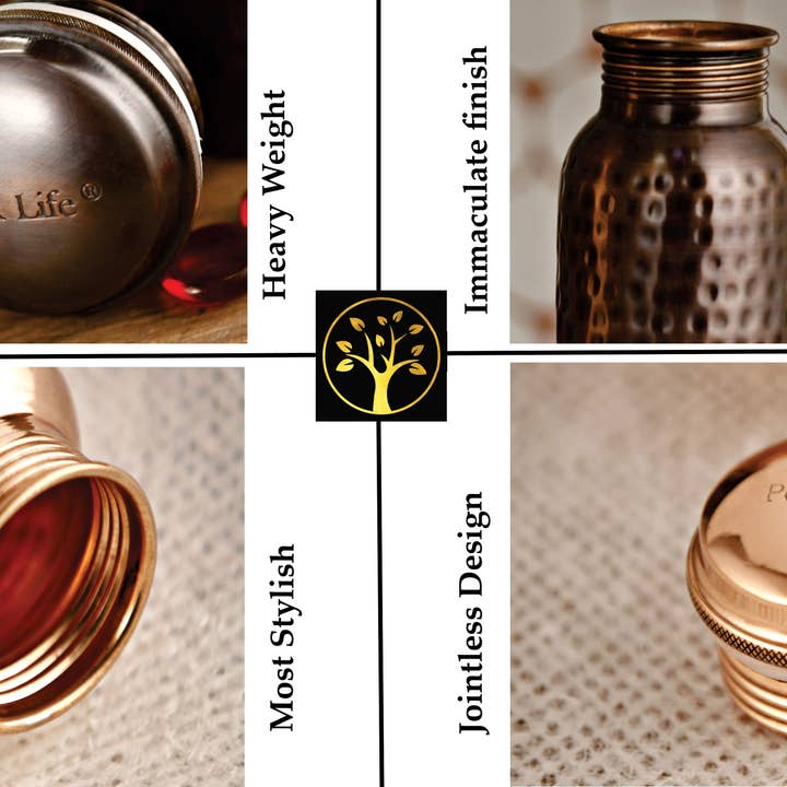 Peak Life - Wholesale Water Bottle - 32 oz Hammered Combo Saver Pure Copper Water Bottle