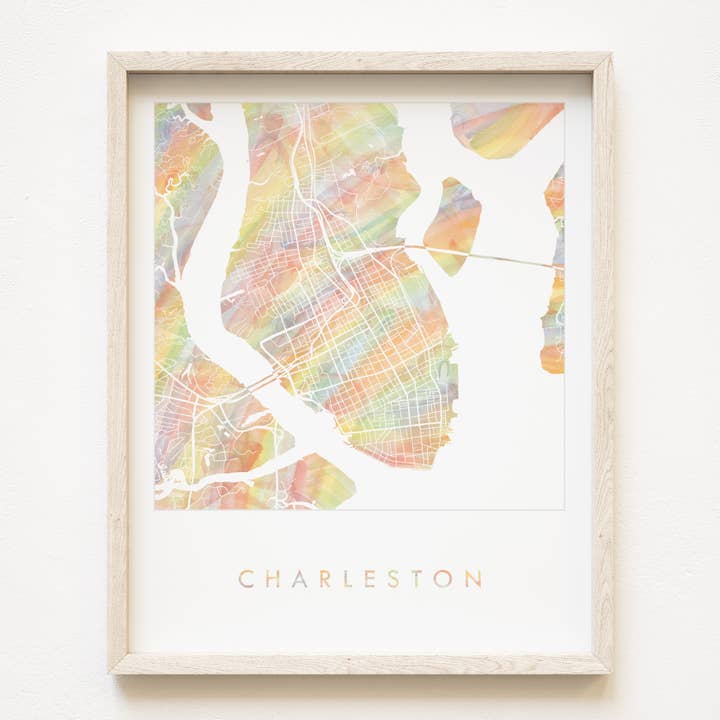 Charleston South Carolina Pride Rainbow Watercolor Map PRINT for wholesale by Turn-of-the-Centuries