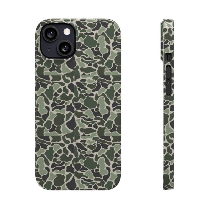 Green Old Skool Camo Slim IPhone Cases for wholesale by Grassy Creek Designs