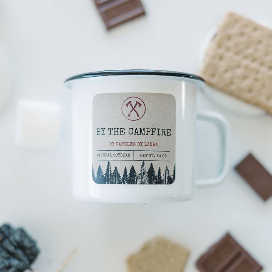 Candles By Laura - Wholesale Jar/Filled Candle - Enamel Wood Wick Soy Campfire Mug3