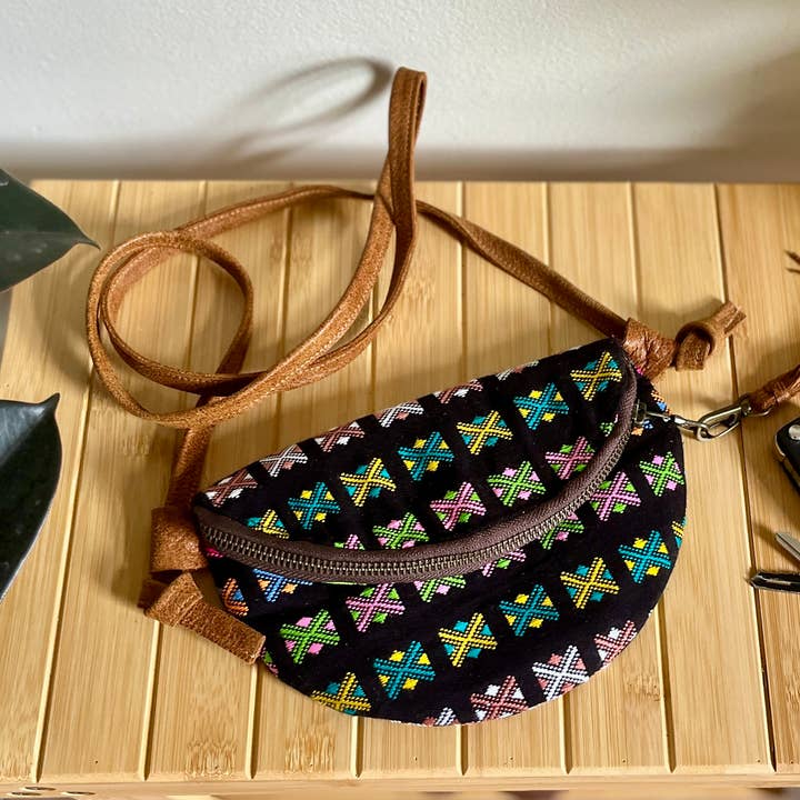 Tribal Fabric Small Crossbody with Leather Strap (Ally) for wholesale by Braverly