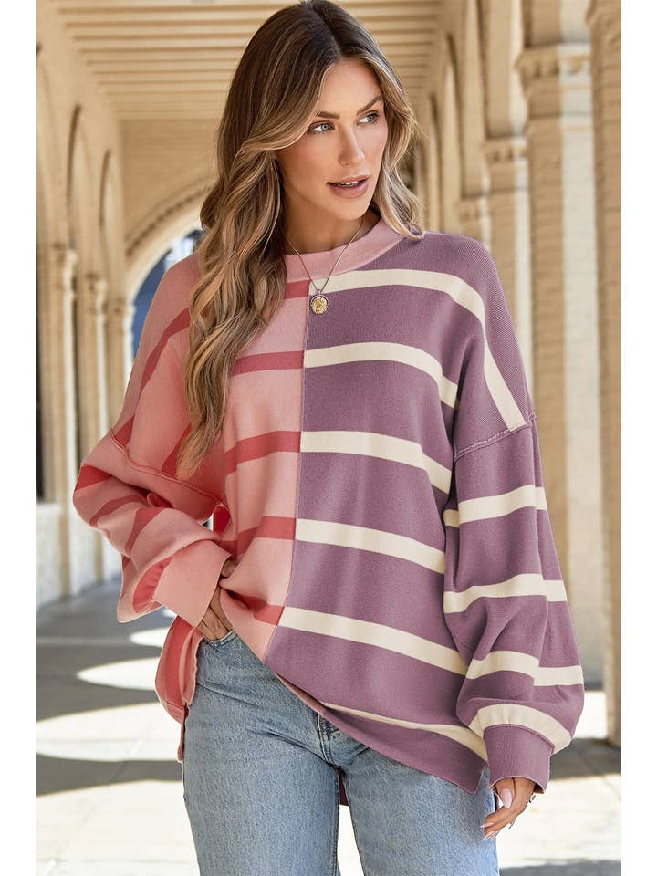 Lovesoft - Wholesale Tunic Sweater - Women's - Light French Beige Colorblock Oversized Sweater7