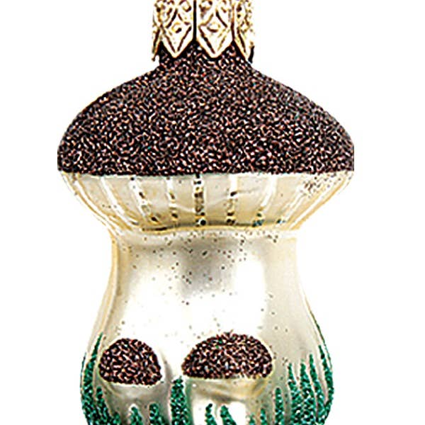 Brown Mushroom Polish Mouth Blown Glass Christmas Ornament for wholesale by Pinnacle Peak Trading