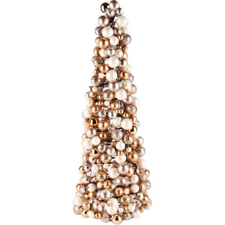 Kegel mit Kugeln, weiß/gold/silber, PVC, 14x14x43cm für den Großhandel von Dekoratief