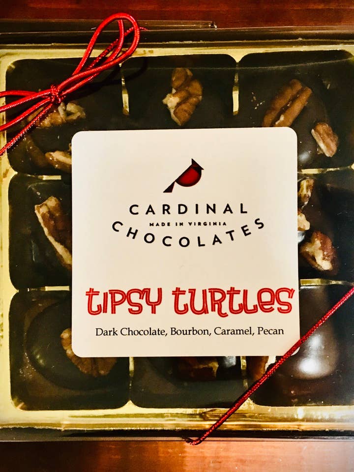 Tipsy Turtles Bourbon Caramel Pecan Clusters 9 Pieces for wholesale by Cardinal Chocolates