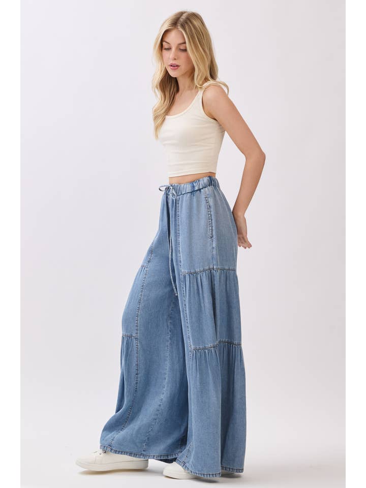 DENIM Chambray Mineral Washed Wide Leg Pants for wholesale on Faire4