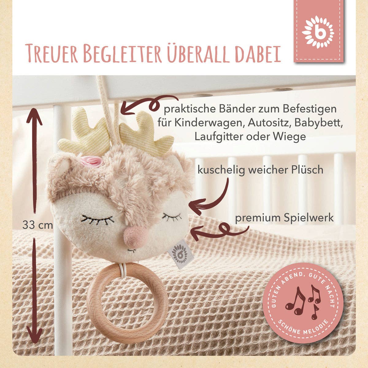 Bieco Spielwaren - Wholesale Stuffed/Plush Toy - Kids & Baby - Music Box Deer Ella3