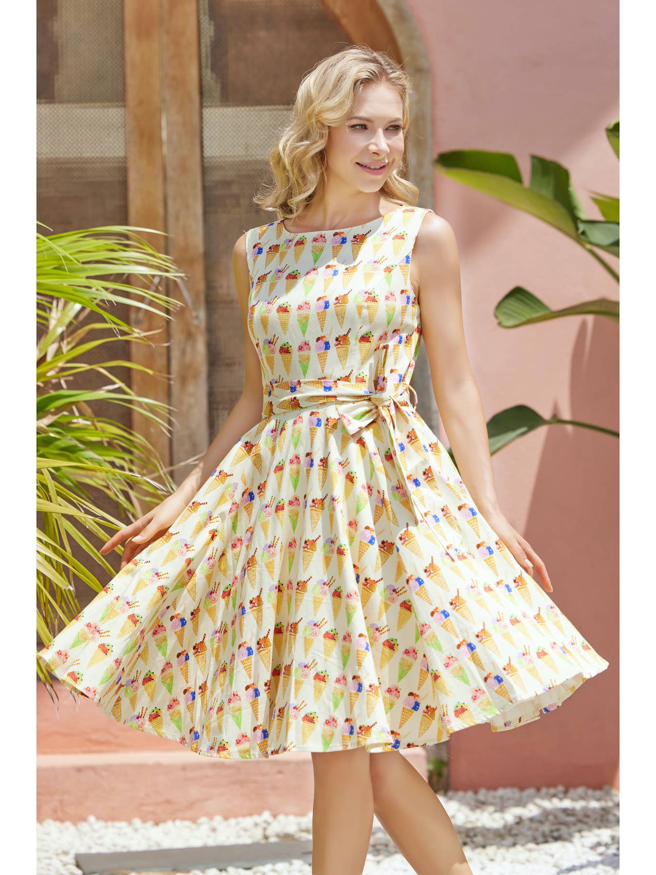 Crème Multi 233123-CREAM MULTI | Ruby | Fit & flare jurk met zakken voor groothandel op Faire0