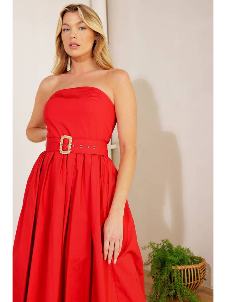 Red Ein festes gewebtes Midikleid - ID21958 für den Großhandel auf Faire2