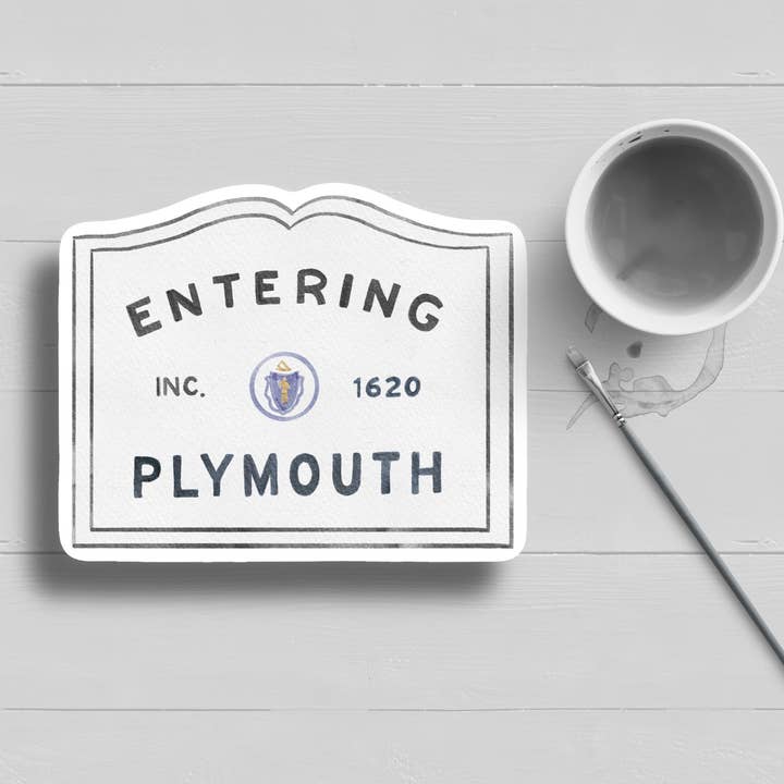 Entering Plymouth Massachusetts Sign Sticker for wholesale by WonderfullyWrittenCo