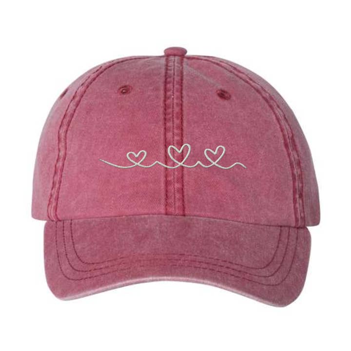Three Hearts Embroidered Valentine's Baseball Cap for wholesale by Scripted Pearl