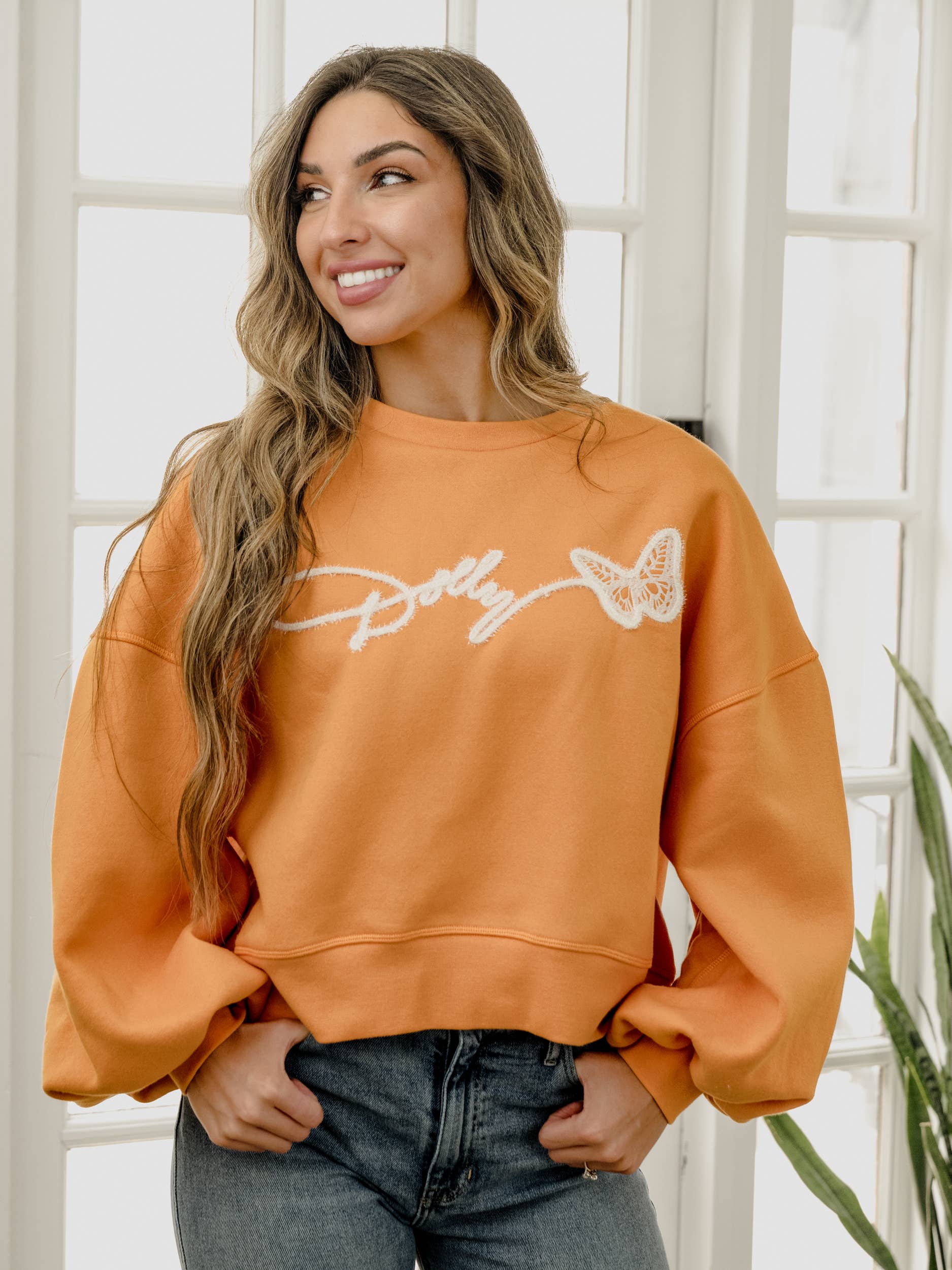 LivyLu - Wholesale Graphic Sweatshirt - Unisex - Dolly Parton Tinsel Orange Hi-Dive Sweatshirt 1