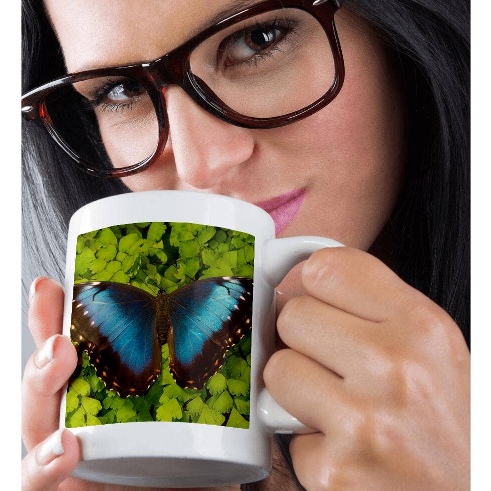 3dRose - Wholesale Coffee Mug - 3dRose, Tropical Butterfly the Blue Morpho, Morpho granadensis, on fern, Mug9