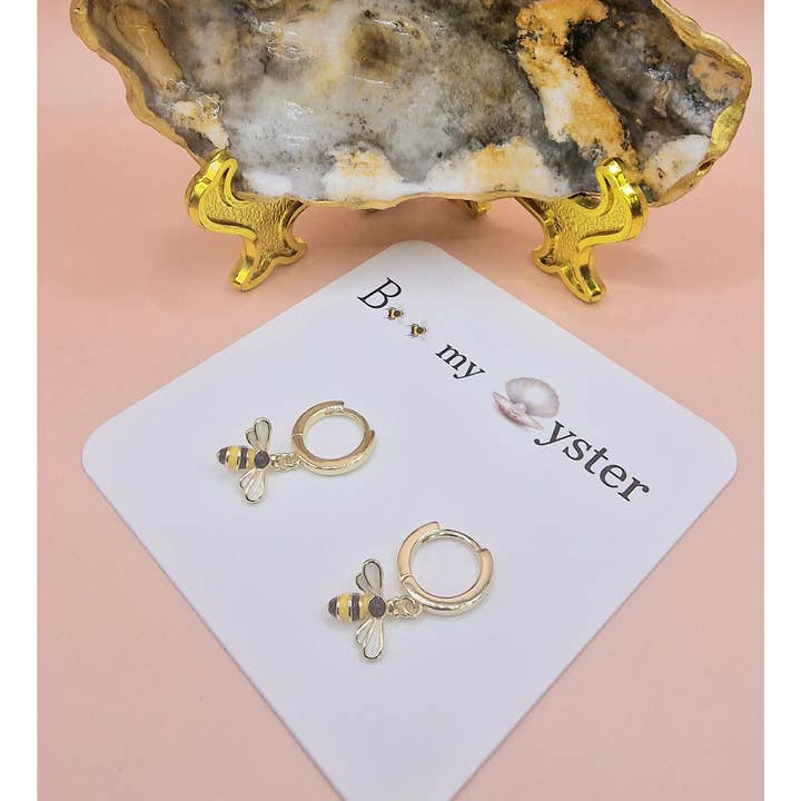 Pretty Bumble Bee Drop Hoop Earrings Pierced Gold Colour for wholesale by Bee my Oyster