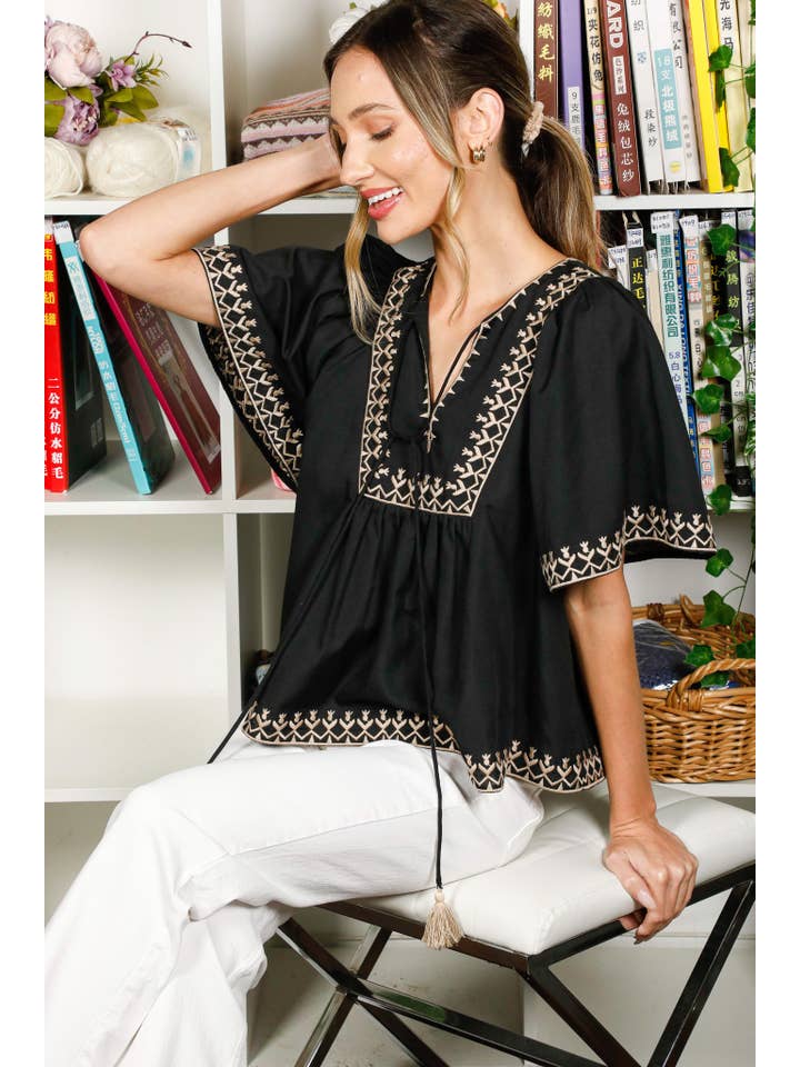 Vine & Love - Vente Chemisier – femme - Blouse blanche brodée à col noué, style bohème5