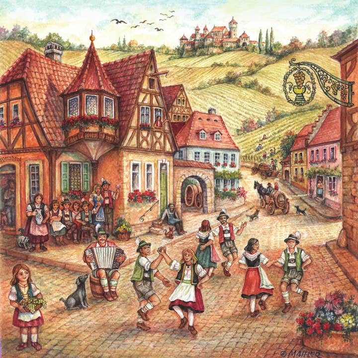 German Village Dancers Decorative Ceramic Tile for wholesale by European Heritage Gifts