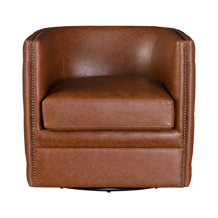 Olliix - Wholesale Chair - Faux Leather Low-Back Barrel Swivel Chair, Brown *