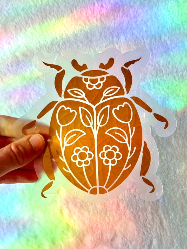 Floral Ladybug | Beetle Suncatcher | Prismatic Window Cling for wholesale by Prismatic Kitty
