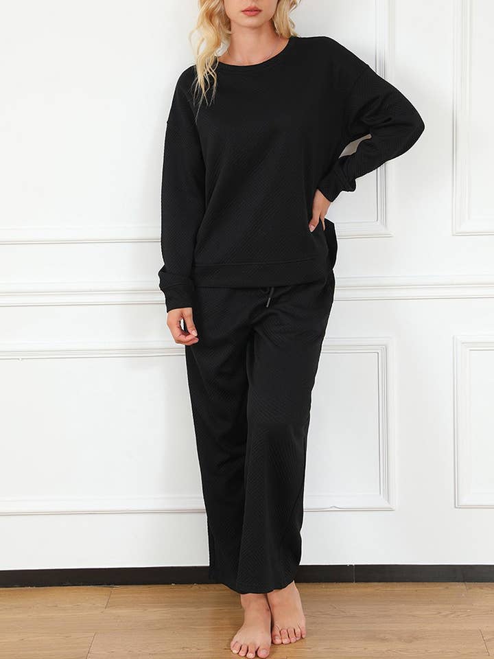 Rosa Clothing - Wholesale Lounge Set - Women's - Plain Textured Loose Slouchy Drawstring Lounge Set1