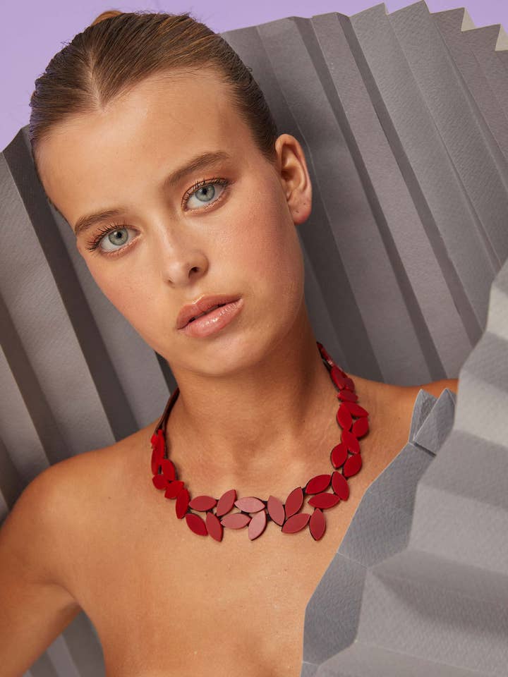 Kate Leaves Necklace Medium - Red for wholesale by Iskin Sisters