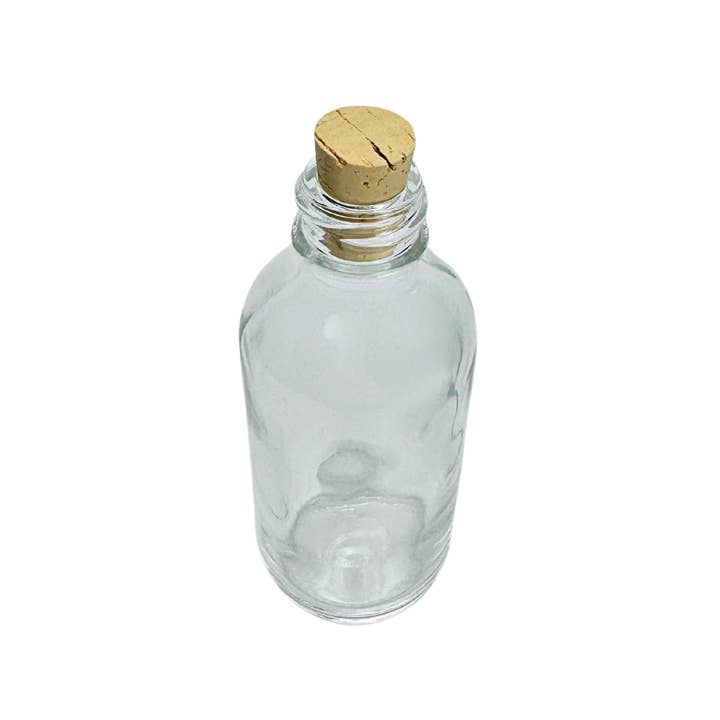 The Bottle Shoppe – wholesale Essential oil holder – 2 oz. (60 ML) Clear Boston Round Glass Bottle with Cork top1
