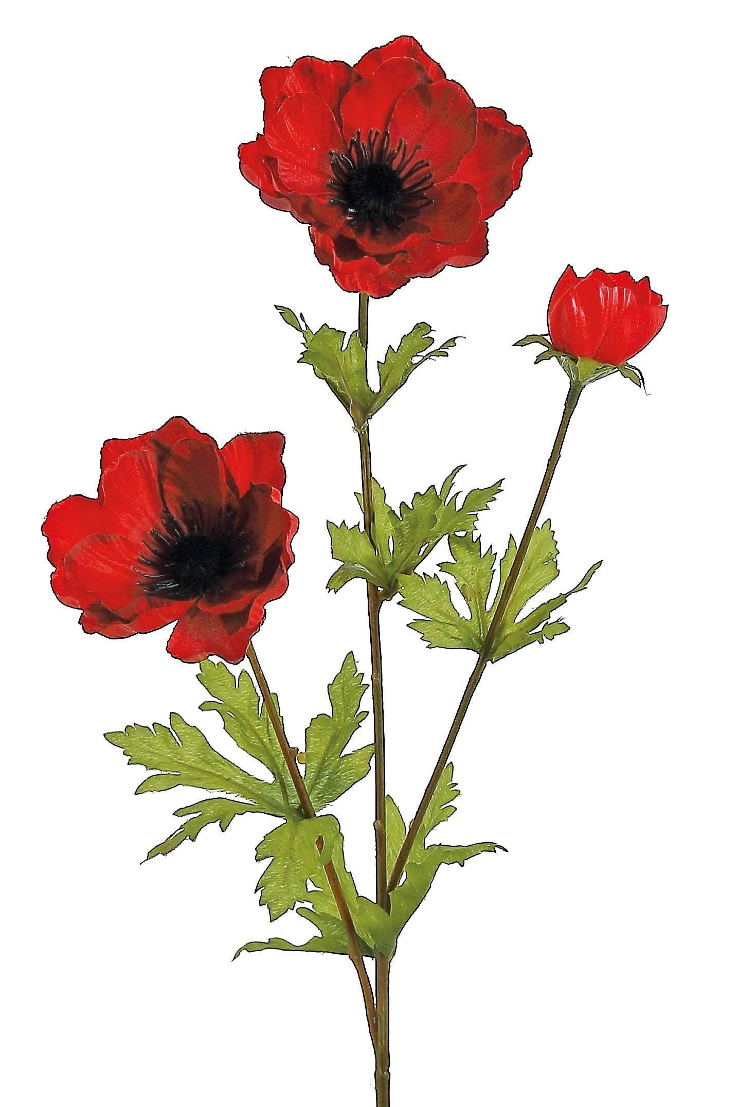 General Wholesale Inc - Wholesale Artificial Flowers - 26" Red Anemone x3 - 4981-R0
