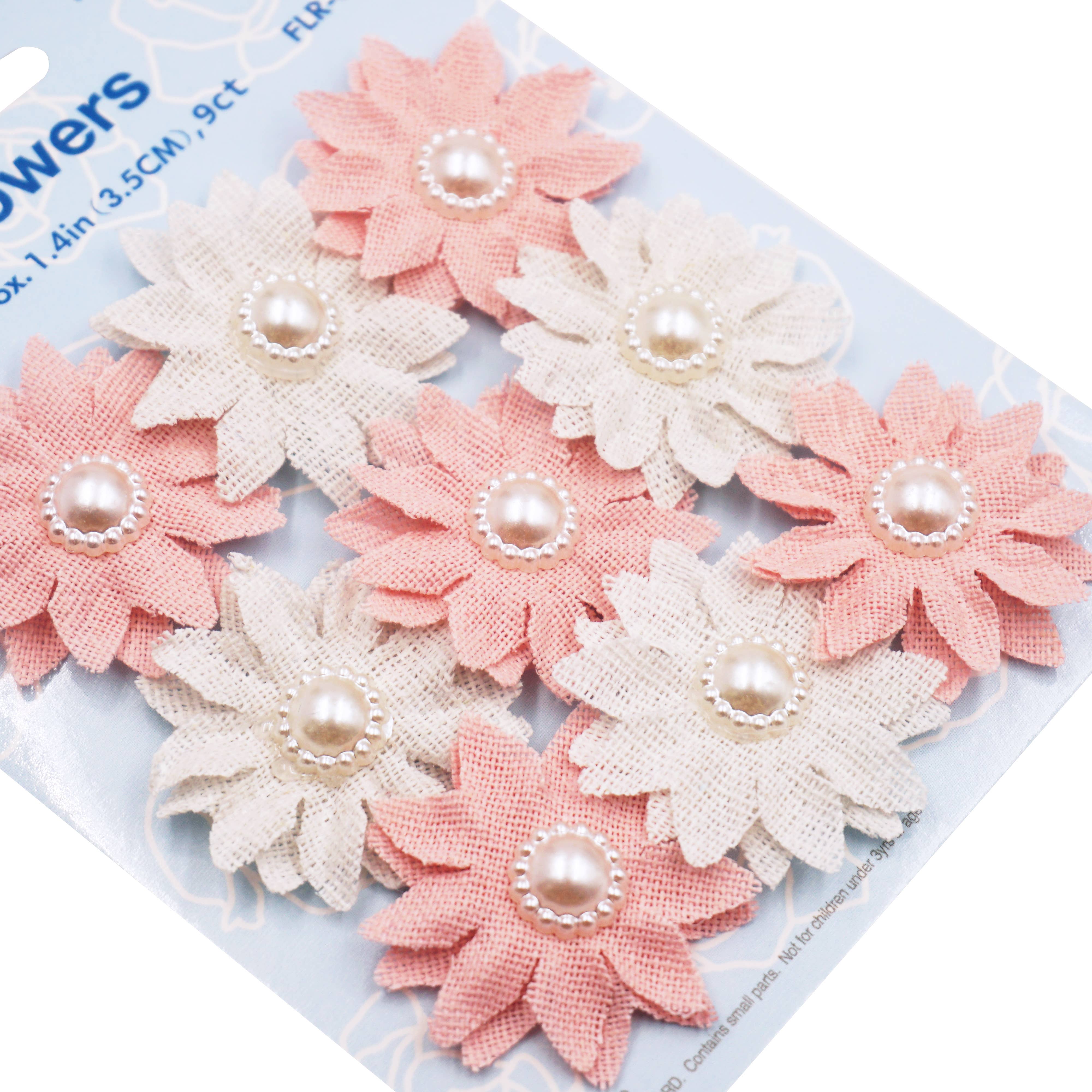 Angels Craft - Vendita all'ingrosso Fiori finti - Fiore adesivo in tela con perla (2 pezzi disponibili) 3,8 cm2