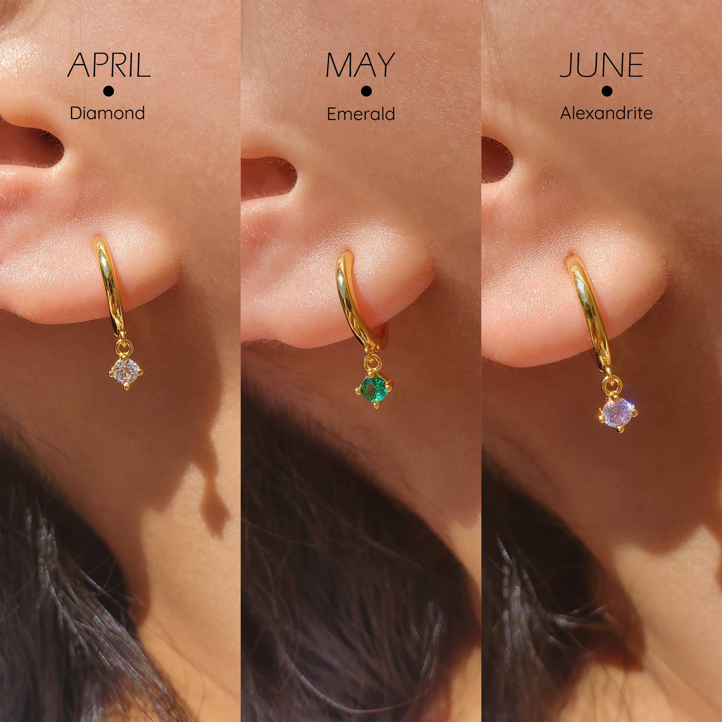 HolyBang Jewels - Wholesale Dangle Earrings - ROUND CUT BIRTHSTONE DANGLE HOOP EARRINGS - E-H60352