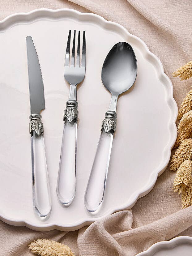 18 Piece Cutlery Set - Elegant Silver & Clear Handles for wholesale by Aladdin