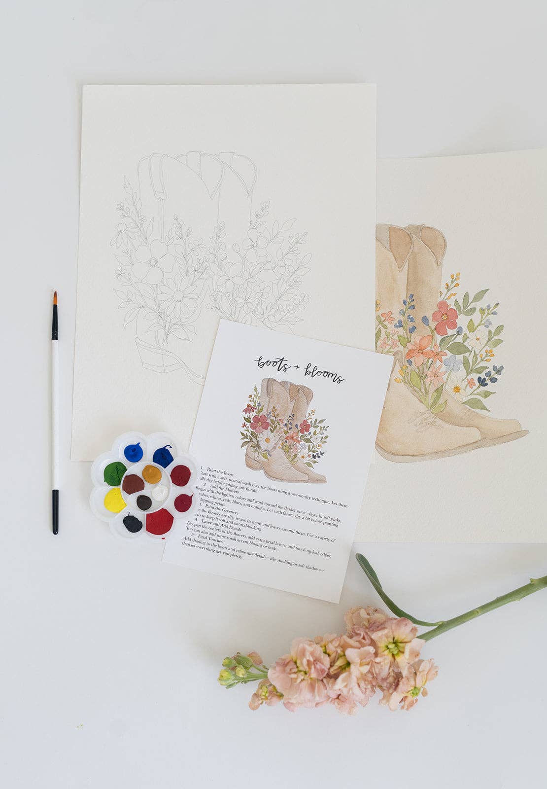 Bailey Rae Studio - Wholesale DIY Craft Kit - boots & blooms - watercolor kit1