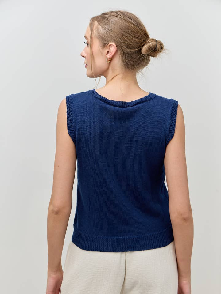 NAVY TOMATO PRINT SWEATER TOP for wholesale on Faire