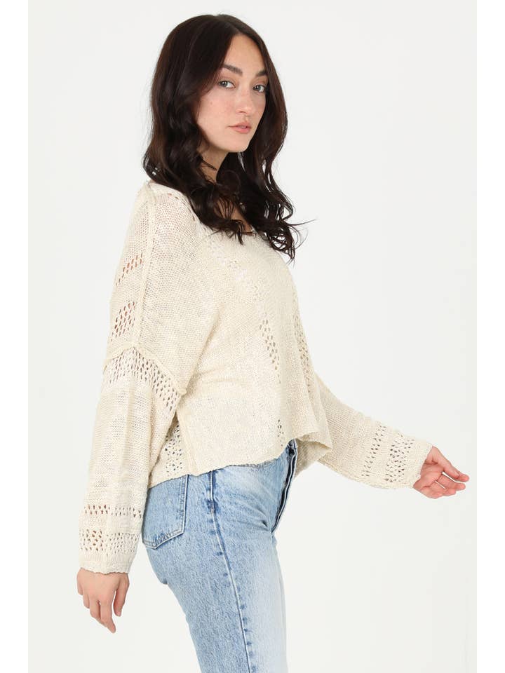 ANGIE - Vendita all'ingrosso Maglione tricot - Donna - Maglione leggero crop con scollo a V dallo stile beachy32