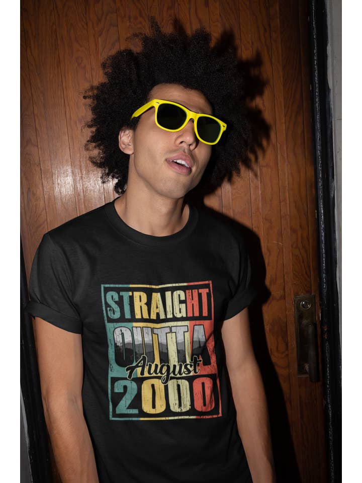 Black ULTRABASIC Men's T-Shirt Straight Outta August 2000 - Vintage 21st Birthday Gift Tee Shirt for wholesale on Faire2