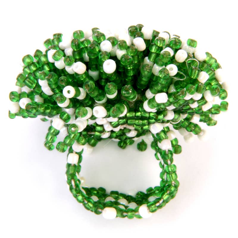 Erik & Mike - Venta al por mayor Anillos grandes/de cóctel - Pompón Game Day abalorios a mano verde blanco1