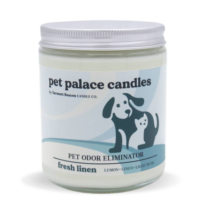 Fresh Linen Pet Odor Eliminator Candle for wholesale by Garsnett Beacon Candle Co.