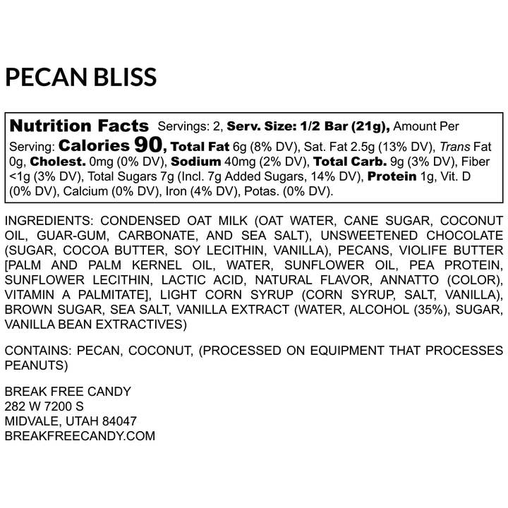 Break Free Candy - Wholesale Chocolate Bar - Vegan Pecan Bliss TM Candy Bar (Pack of 12)5