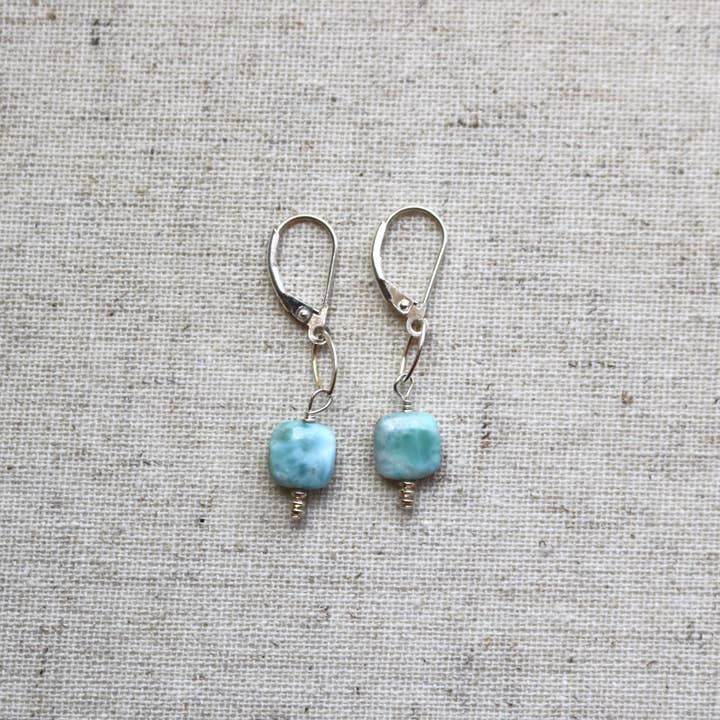 Square Larimar Earrings for wholesale by LA DE DA Jewelry