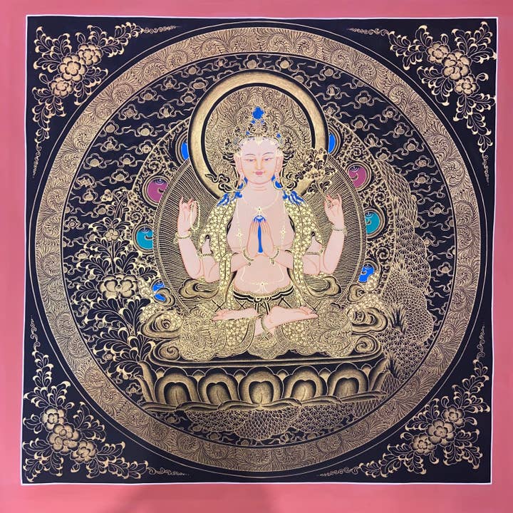 Chenrezig Thangka voor wholesale door Art Of Tibet