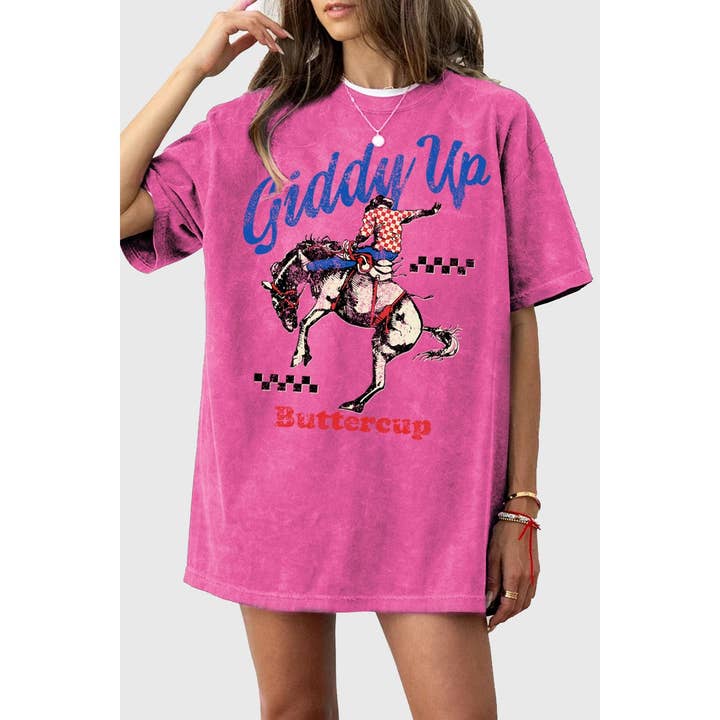 HRTandLUV - Wholesale T-Shirt (Graphic) - Women's - GIDDY UP BUTTERCUP OVERSIZED MINERAL GRAPHIC TEE