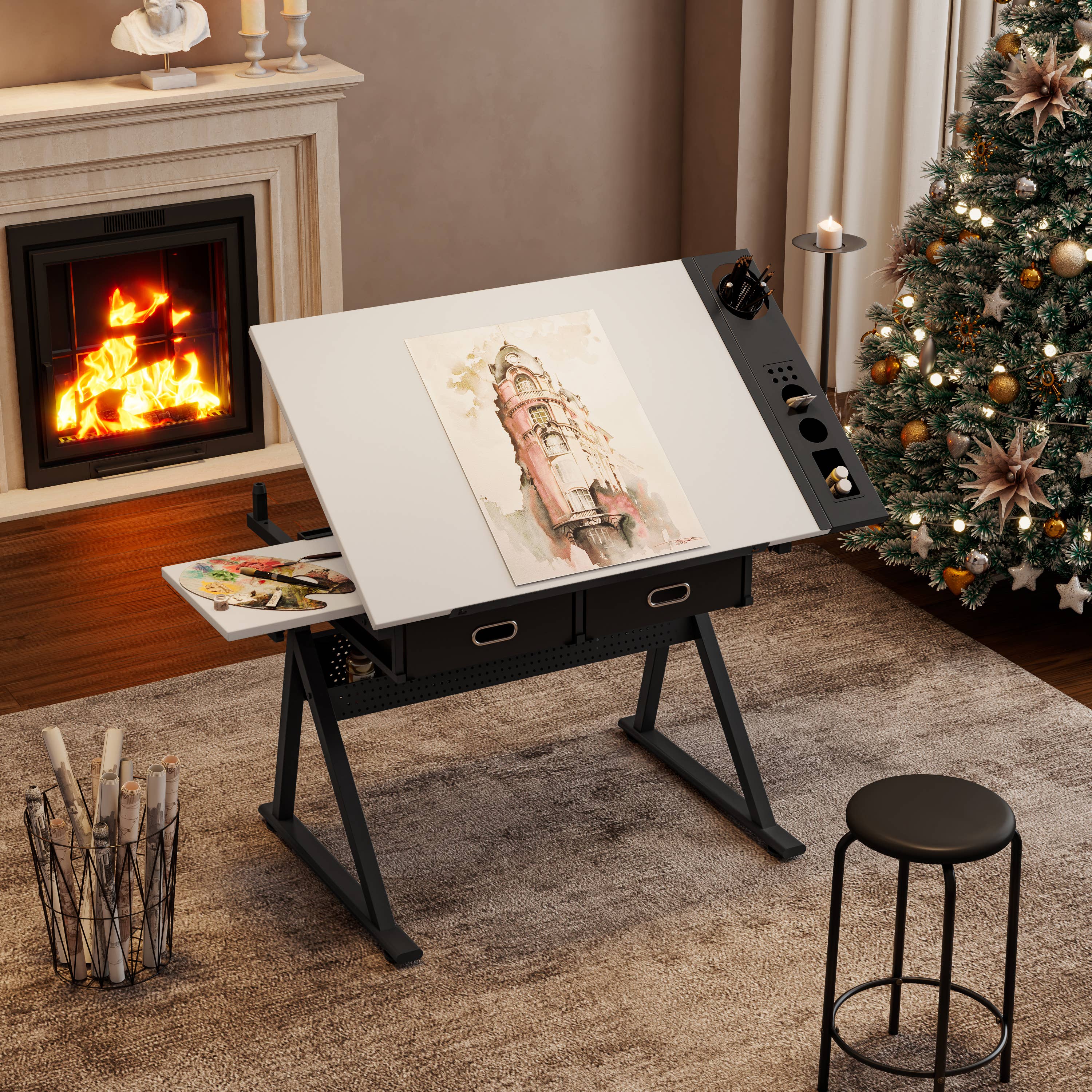 HOMYCASA DESIGN INC - Wholesale Desk Set - Garage Workstation Adjustable Drafting Table with 2 Drawers0