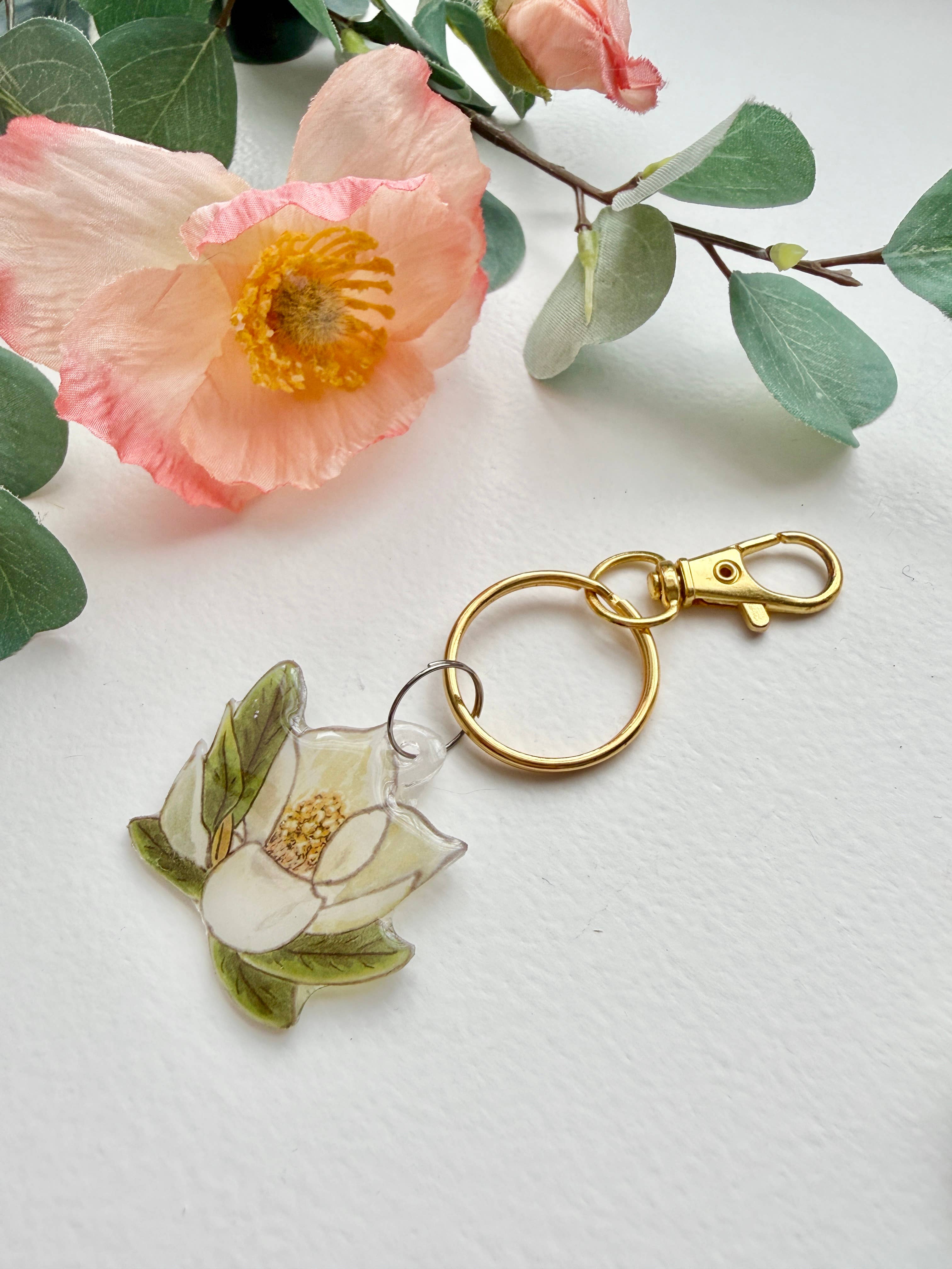 D. Prince Designs - Wholesale Keychain - Women's - Hand-Illustrated Southern Magnolia Flower | Handmade Acrylic + Resin Keychain4