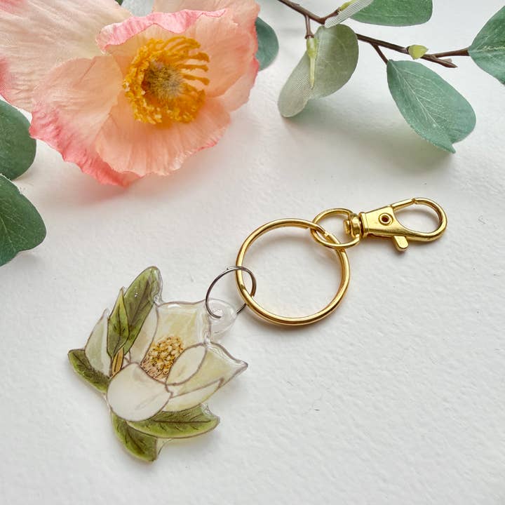 D. Prince Designs - Wholesale Keychain - Women's - Hand-Illustrated Southern Magnolia Flower | Handmade Acrylic + Resin Keychain4