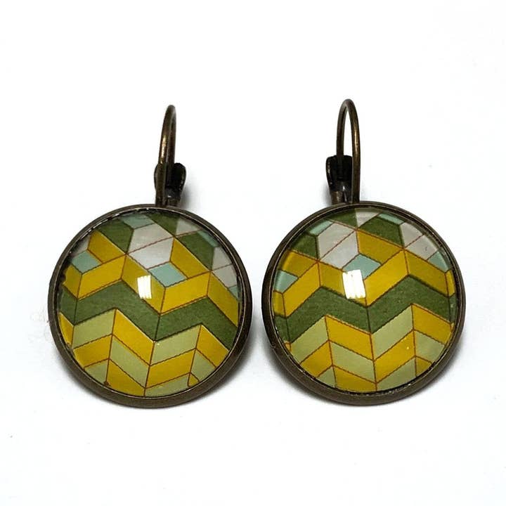 1982 United Kingdom Chevron Stamp - Postage stamp jewelry - Postage Stamp Earrings - French clip earrings in antique bronze finish for wholesale by Postage Stamp Jewelry