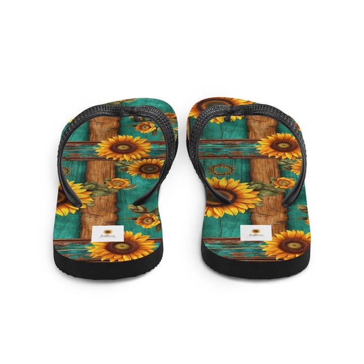 SUNFLOWER DREAMS BOUTIQUE - Venta al por mayor Chanclas - Mujer - Chancletas de color turquesa y girasoles