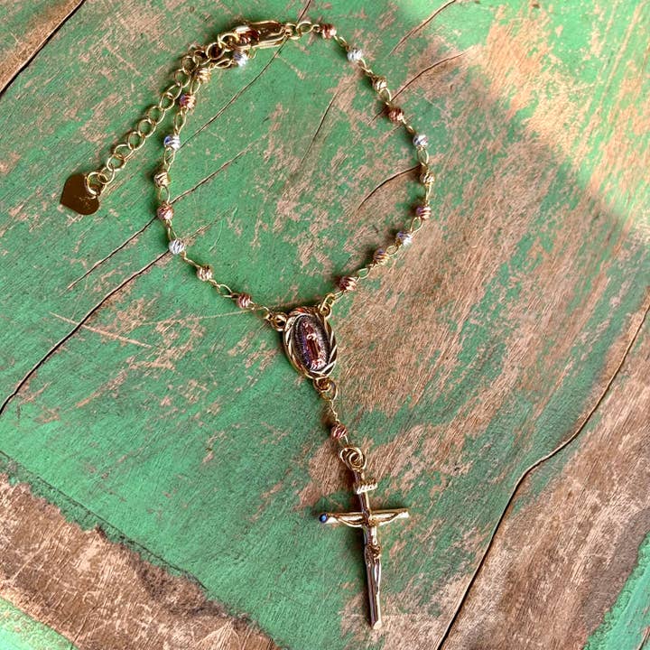 Colar ou pulseira terço bicolor OLG com contas de 4 mm por atacado de Love and Honor Jesus LLC